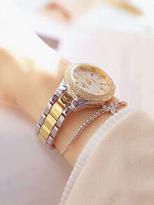 2pcs/Set Fashionable & Versatile Women's Quartz Watch With Round Dial, Metal Strap, Rhinestone Bow Bracelet, Suitable For Gifts, Festivals And Daily Wear - Multicolor - View 4