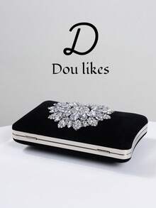 Women's Fashion Black Velvet Evening Clutch, Romantic Wedding Handbag With Luxurious Sequin Decor, Formal Party Bag, Bridal Purse With Detachable Shoulder Strap