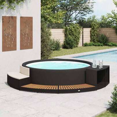 vidaXL Badewanne aus schwarzem Polyethylen-Rattangeflecht mit massiven Robinienholz-Kanten