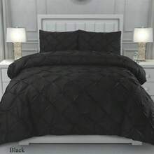 Egyptian Cotton Mix Duvet Cover Set - Pintuck Design - Black - View 1