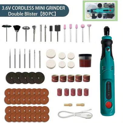 80 piezas Mini taladro portátil Micro lápiz de lijado - Herramienta rotativa inalámbrica, recargable por USB para cortar, grabar, taladrar, pulir y lijar - Adecuado para bricolaje en el hogar