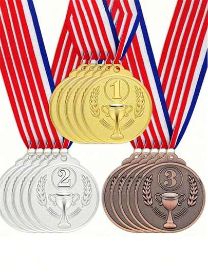 1 pieza Medalla metálica dorada/plateada/bronce con cinta para el cuello, apta para eventos deportivos, actividades escolares y premios corporativos (sin caja de regalo)