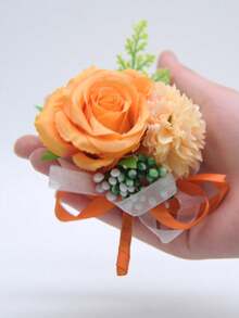 1PC Rose Wrist Corsages Wristband Hand Flowers For Wedding Bridesmaid Bridal Shower Prom Party Gradient Rose - Multicolor - View 20