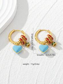 1 Cặp bông tai tròn hình học tráng men nhiều màu Macaroon hợp kim đồng, bông tai thời trang đa năng cho nữ, bông tai tự làm có thể kết hợp tự do, quà tặng Ngày của Mẹ - Trái tim màu xanh nhạt - Xem 5