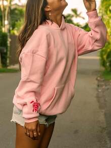 Embroidered Hoodie, Y2K Pullover, Sweatshirt, Hoodie, Casual Style - Hồng - Xem 6