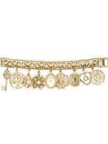 Anne Klein 女士金色水晶点缀手链表奢华石英链式手链表，配有椭圆形吊坠表壳和珍珠母表盘 - 金色 - 查看 8