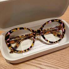 2025 Latest Super Cute Pink Leopard Print Plain Mirror Retro Reading Glasses Thick Square Big Frame Lens Anti Glare Digital Eyestrain Oversized Retro Reading Glasses For Women, Oprah Style Large Readers Small Face Square Cateye Reduce Eye Fatigue On Computers, TVs, Phones, And Games, Suitable For Reading/Computer Reading Lense Screen Protector Plain Glasses Clear Lens Glasses - 豹紋 - 查看 2