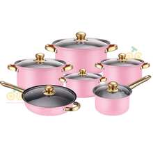 Set de Cocina de Acero Inoxidable de 12 Piezas, Set de Cocina de Acero Inoxidable, Set de Cocina Multiusos, Set de Cocina Completamente Envuelto con Tapa de Vidrio con Mango Térmico, Apto para Lavavajillas, Diseñado Ergonómicamente - Rosa - Ver 9