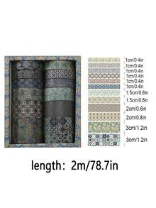 12 卷/盒，复古风景和纸胶带，创意花卉山鹤印花设计贴纸卷，剪贴簿和礼品包装装饰 DIY 遮蔽胶带 返校 - 彩色 - 查看 22