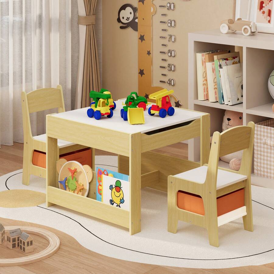 4-In-1 Kids Table And Chair Set With Removable Tabletop Storage, Toddler Craft Table ,With Other Tools Stored Under The Chair,For Daycare, Classroom, Home - Maple - View 1