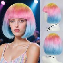 Fashion Women's BoBo Wigs, Short Straight Hair With Bangs Wigs, Multiple Pastel Colors Bob Anime Cosplay Wigs For Party Costume Wigs For Ladies, Pink Green Black Blonde Red Brown Blue White Purple Orange Yellow Rainbow Colorful Hairpiece For Holiday Comic Con Exhibition Celebration Daily Wigs For Birthday Gifts, Sassy Rockabilly Punk Cool Unique Rock & Roll 80s Wig