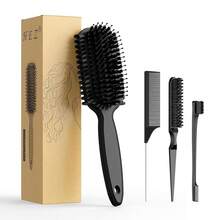 Curl Defining Brush, Curly Hair Brush, Slick Back Hair Brush, For Combing And Shaping Curls In All Hairstyles To Reduce Pulling (Beige) - Black - View 2