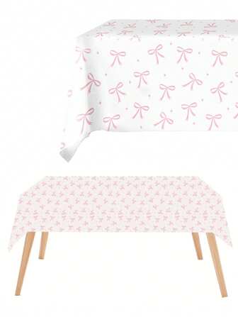 3 Pcs Coquette Birthday Party Decorations Pink Bow Table Cloth Decor Disposable Waterproof Plastic Table Cover Party Supplies For Bridal Bachelorette Party Favor (54 X 108 Inches)