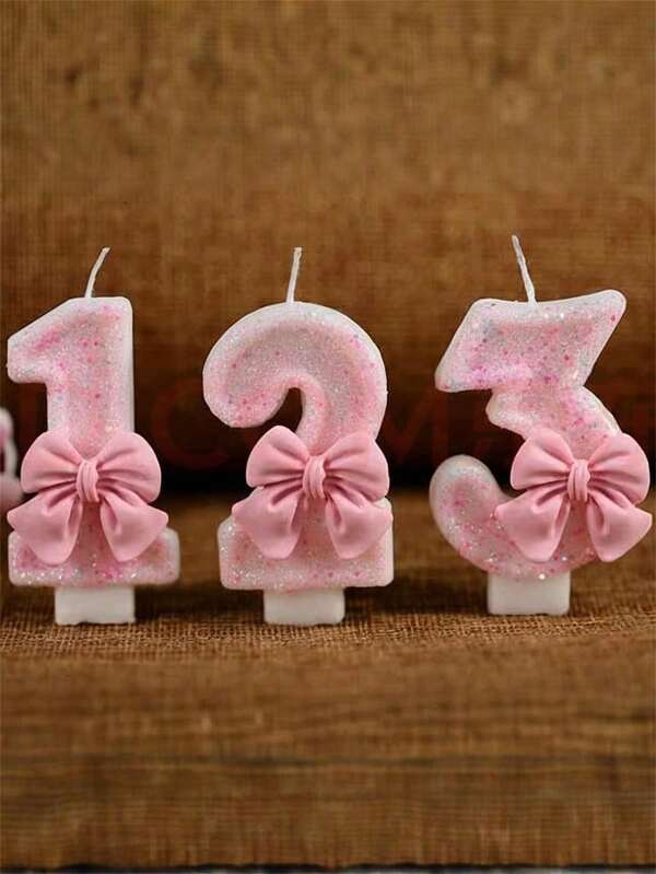 1 pieza Decoraciones para tartas, Velas numéricas, Decoración de tarta creativa romántica de Príncipe y Princesa, Lazo rosa, Decoraciones para mesa de postres, Decoración para hornear, Artículos de fiesta