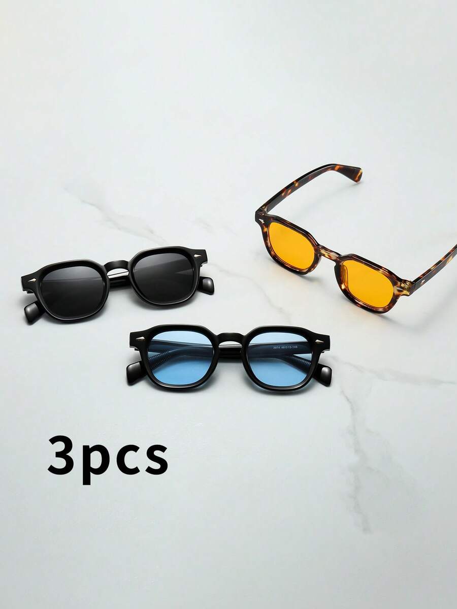 3pcs Vintage Round Frame High Quality Personalized Minimalist Fashion Glasses, Unisex - 3pcS Combination Pack (black + Black + Black Blue + Tortoise Shell Yellow) - View 1