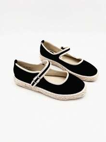 Women's Flat Espadrilles, Round Toe And Buckle Closure, Suitable For Vacation And Daily Wear - màu đen - Xem 6