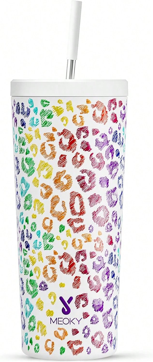 24 Oz Insulated Tumbler With Lid And Straw, Stainless Steel Vacuum Insulated Tumbler, Keeps Cold For 24 Hours, 100% Leak Proof, Fits In Car Cup Holder (Kiss) - Kiss - 查看 1