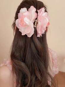 1pc 12cm Elegant Artificial Oversized Flower Hair Claw Hair Accessories Flower Hair Clips, School Stuff, College - Multicolor - View 2