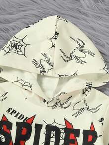 2pcs/Set Young Boys Spider Web All-Over Print Long Sleeve Hooded Sweatshirt And Straight Leg Pants Set, Autumn/Winter - White - View 3