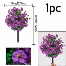 NKEN 1 buchet artificial cu violete, cu țepi de pământ (opțiuni multicolore), mătase artificială cu violet și verdeață, aspect real, plantă simulată pentru verandă, casă, terasă interioară, balcon, curte, aranjament floral introdus în pământ.