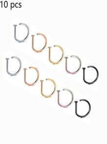 5pcs Fake Pierced Nose Rings Men And Women Fashion D Shape Punk No Piercing Nose Clips Stainless Steel Pierced Nose Septum Suitable For Teenagers Body Jewelry