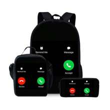 Fun Nokia Pattern Printed Backpack Three Pieces Set (Single-Layer Backpack + Shoulder Strap Lunch Bag + Single-Layer Pencil Bag)