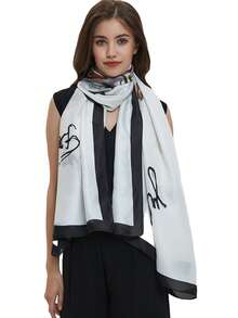 1 件 180*90 厘米新款时尚优雅女士围巾，绿孔雀羽毛印花柔软雪纺头巾、披肩、旅行围巾 - 白色 - 查看 3