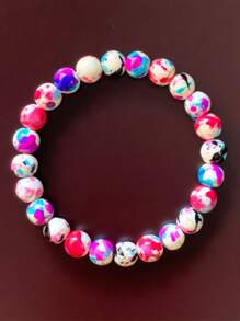1pc Natural Turquoise Handmade Anxiety Relief Bracelet Suitable For Men And Women Homeopathic Stress Relief Elastic Bracelet Helps With Mental Balance And Communication