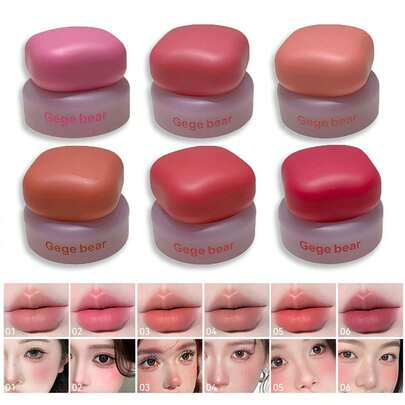 Gege Bear Đất sét má và môi nhung 2 trong 1 - Kết cấu dạng bọt không làm khô cho lớp trang điểm tự nhiên, chống nước lâu trôi, đa dụng