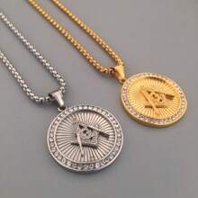 1Pc New Retro Fashion Design Freemason Pendant Necklace, Personal Personalized Street Charm Exquisite Jewelry Accessories