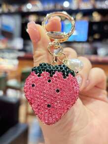 1 Pc Bling Rhinestone Strawberry Keychain Accessories, Cherry Handbags Purse Keychain Decoration Pendant Charm Car Accessories Cute Goth Y2k