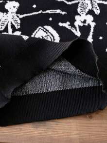 Boys' Halloween Skeleton Knitted Pullover Sweater, Suitable For Holiday, Spring, Autumn And Winter - Black - View 7