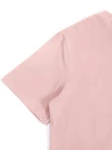 Women's Summer Casual Loose Soft 100% Cotton Crew Neck Short Sleeve Pink T-Shirt,Croissant Graphic Print Design - 粉色 - 查看 4