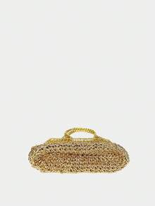 Goldene Cut Out gewebte Umhängetasche, Strandtasche mit großer Kapazität geeignet für den Urlaub