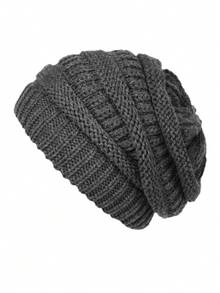 Gorro de punto de cola de caballo de unicolor para mujer, gorro de punto acrílico casual, versátil, de moda, de poliéster, de unicolor, para otoño/invierno - sombrero - Ver 19