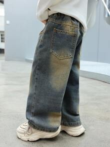 幼儿/小男孩宽松复古牛仔裤，适合秋季休闲、上学、户外穿着