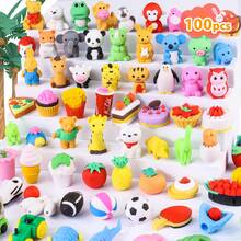 Efisday 100 Pack 3D  Animal Erasers Bulk Cute Food Vegetable Fruit 3D Mini Pencil Eraser Puzzle Classroom Prizes  3D  Desk Pets Erasers, Box Party Favors, Desk Pets Holiday Gifts For Kids