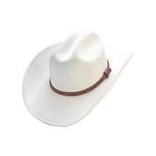 Retro Woolen Cowgirl Hat For Women Men Leather Belt Wide Brim Western Cap For Wedding, Party - 白色 - 查看 6