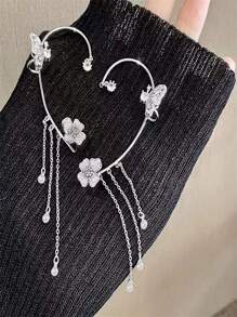 1pc Left/Right Ear Silver Butterfly Tassel Earring Jewelry For Women