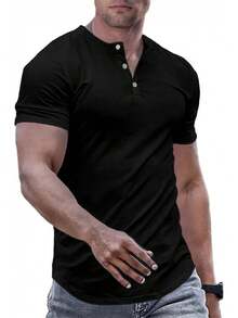 Men's Muscle Slim Henley Shirts Crewneck Longline-Shirt Gym Workout Athletic Shirt Tees With ButtonA Valentine's Day DHUB - Gói-đen/xanh - Xem 8