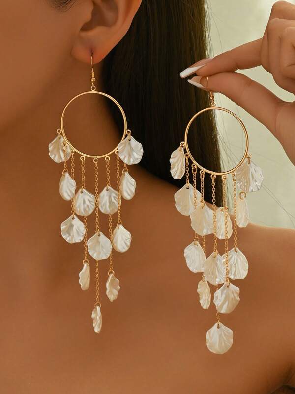 1 Pair Women's Vintage Metal Asymmetrical Round Disc Geometric Butterfly Tassel Long Earrings, Versatile Daily Accessories