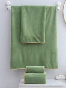 1pc/2pcs Gold Trim Coral Fleece Bathroom Decorative Towel (Lightweight & Thin), Soft Absorbent Non-Shedding Unisex Beach/Bath Towel, Large Size 70"X140" Or Extra Large 90"X170" Shower Towels For Beauty Salon, Hotel Sports,Home Essentials, Towel, Skin Care - Green - View 2