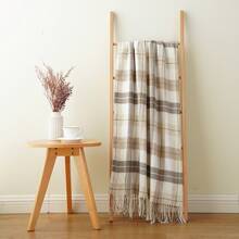 Summer Plaid Throw Blanket For Couch, Farmhouse Checkered Decor Throw, Lightweight Beige Throw Blankets For Bed Sofa,Living Room, 50"X60" - 米色&白色 - 查看 9