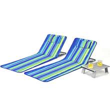 3-Piece Beach Lounge Chair Mat Set 2 Adjustable Lounge Chairs With Table Blue\Stripe\Green - 藍色 - 查看 8