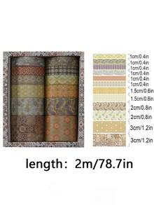 12 卷/盒，复古风景和纸胶带，创意花卉山鹤印花设计贴纸卷，剪贴簿和礼品包装装饰 DIY 遮蔽胶带 返校 - 彩色 - 查看 20