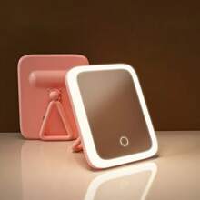 Makeup Mirror With LED Lights, Portable Travel Mirror Folding Mirror With Stand Adjustable, 3 Color Modes, Illuminated Vanity Mirror, Smart Dimmable Touch Screen, Vanity Mirror For Dressing Table, Bedroom, Changing Room, Mirror With 360° Rotation, Desktop USB Rechargeable, Valentine's Day , Mother's Day , Gift For Girls,Graduation Gift
