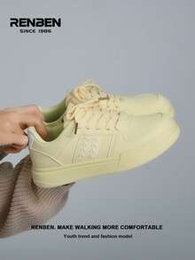 RENBEN 1 双休闲厚底系带帆布运动鞋，黄色厚底舒适女式低帮运动步行鞋，适合春夏季服装，2025 年时尚款式