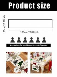 1 pieza Mantel de poliéster de 35*180cm/13.78*70.87 pulgadas, decoración de árbol de Navidad y copos de nieve, fondo simple de color crema estilo nórdico para decoración de mesa de comedor en fiestas, cenas y eventos navideños