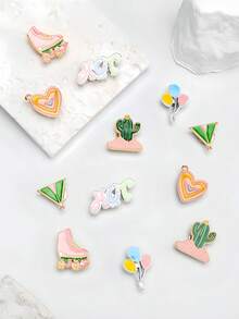 12 件彩色鞋饰少女鞋饰鞋配件，带有滑冰鞋、仙人掌、气球、心形和热销女士花朵木屐鞋装饰珠宝可爱装饰品，可作为派对礼物生日礼物。 - 彩色 - 查看 3