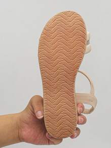 1 par de sandalias de plataforma con cuña y tiras elásticas con aplicación de cristales para adolescentes/niñas, de moda y versátiles
